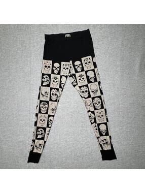Vocal Sugar Skull Rhinestone Leggings Black Beige Size 5/6 Goth Punk